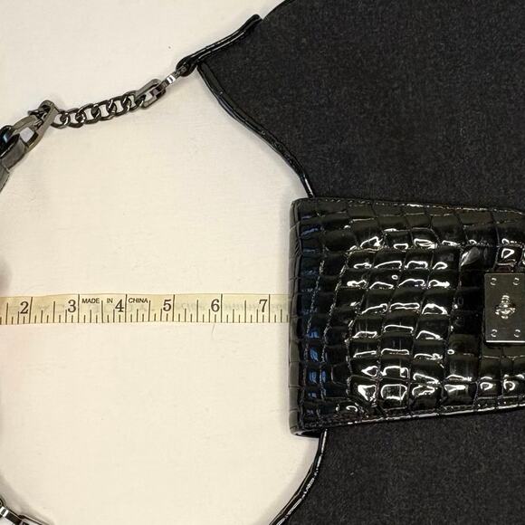 Worth Flannel & Patent Leather Shoulder Bag | Gray Black | Y2K Crescent Purse - Picture 10 of 10